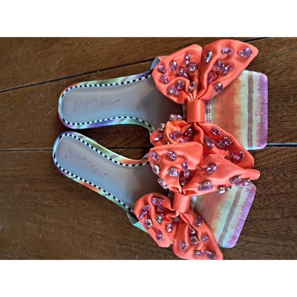 Betsey Johnson Womens Daisy Rhinestone Bow Slide Sandals Coral Pink Sz 8 - Picture 1 of 6